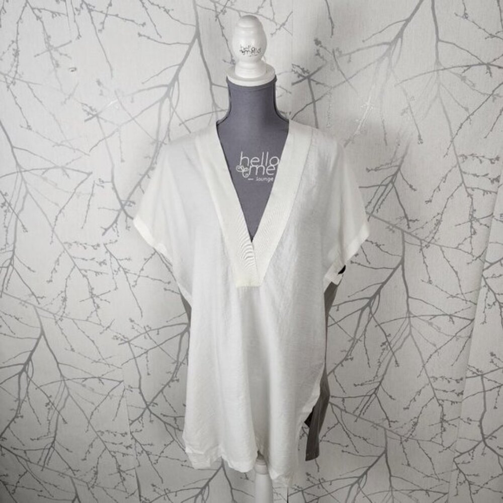 Ayrtight White Gray Colorblock V-Neck Batwing Oversized Tunic